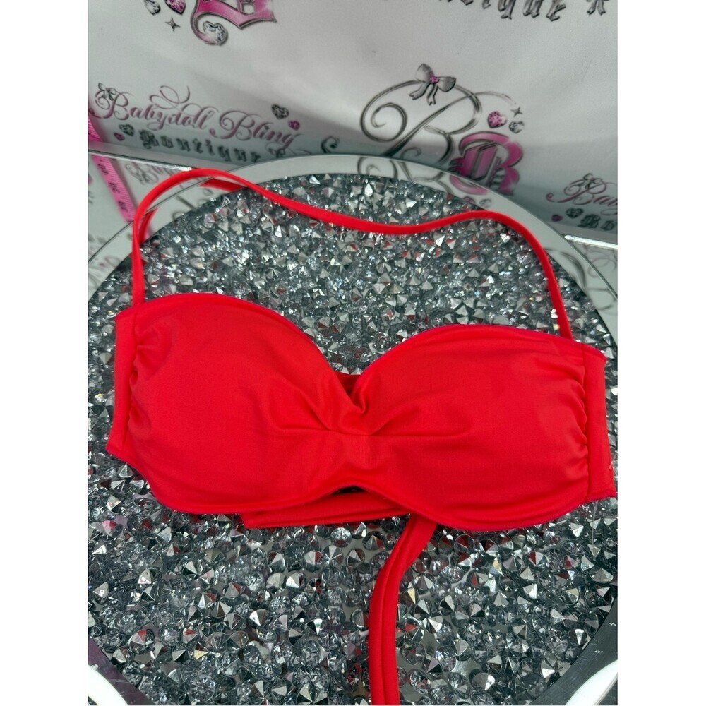 La Vie En Rose aqua rose bikini top neon bright Red Strapless Bikini Top